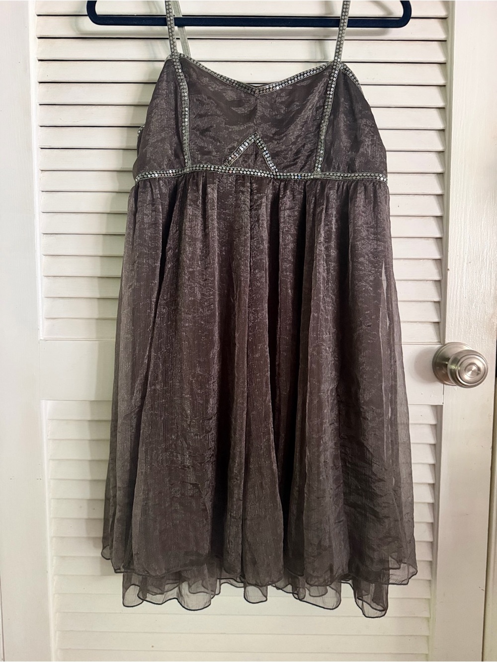 Daytrip Brown Shimmery Beaded-Trim Mini Dress Medium